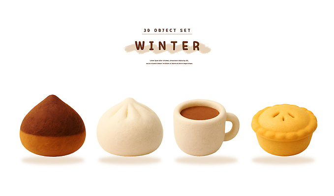 PSD 편집이미지 커피 음료 겨울 디저트 따뜻함 과자 포근함 편안함 설탕 고구마 머핀 호빵 편집3D 양모펠트 계절 음식 빵 뿌리채소 3D 감각 양모 펠트 파일형식