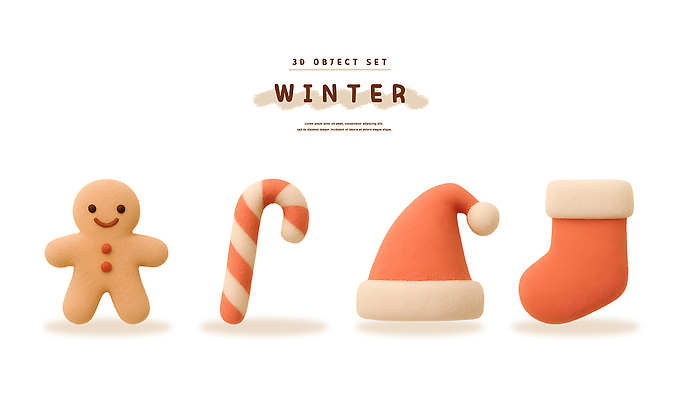 모자_잡화 계절 감정 음식 컬러 컨셉 크리스마스 모션 디저트 3D 쿠키 양모 펠트 파일형식 겨울 장식 진저쿠키 산타모자 양말 선물 축제 따뜻함 귀여움 금색 즐거움 만들기 PSD 편집3D 편집이미지 양모펠트