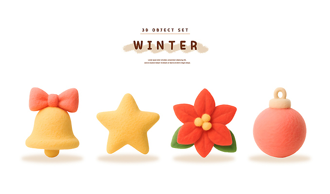 자연요소 계절 기념일 꽃 재질 3D 양모 펠트 파일형식 겨울 장식 종 별 포인세티아 크리스마스 컬러 디자인 아이템 세트 플라스틱 그림 오브젝트 PSD 편집3D 편집이미지 양모펠트