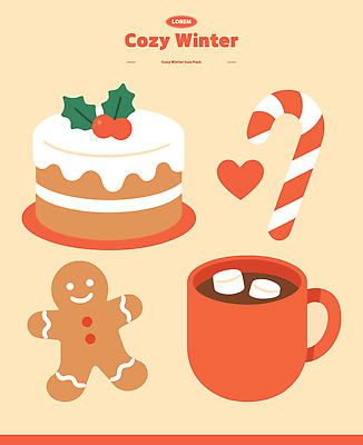크리스마스장식 크리스마스 겨울 일러스트 가족 디저트 따뜻함 사탕 요리 친구 케이크 코코아 국내일러스트 AI파일 계절 기념일 음료 음식 관계 파일형식 벡터