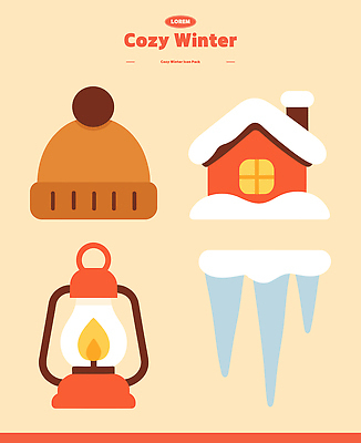 크리스마스 겨울 일러스트 주택 따뜻함 장식 등불 모닥불 오브젝트 고드름 겨울풍경 국내일러스트 AI파일 계절 기념일 불 조명 풍경 건물 얼음 파일형식 벡터