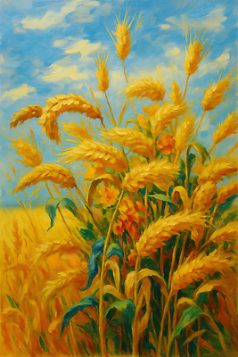 JPG 식물 꽃 컬러 농업 일러스트 자연 하늘 바람 풍경 여름 농장 노란색 평화 고요 시골 밀 이삭 뷰티풀 전경 국내일러스트 AI일러스트 AI콘텐츠 자연요소 계절 산업 컨셉 날씨 곡류 생태계 파일형식 탑뷰