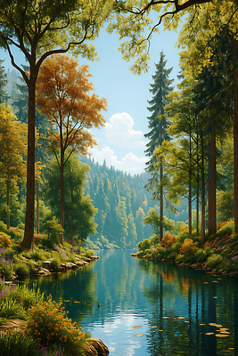JPG 나무 편집이미지 자연 풍경 물 여름 강 햇빛 평화 숲속 숲 뷰티풀 이미지편집 AI포토 AI콘텐츠 자연요소 식물 계절 컨셉 태양 생태계 파일형식