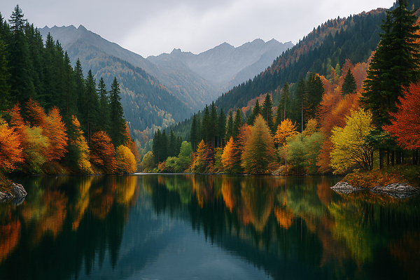 JPG 나무 편집이미지 호수 컬러 여행 잎 자연 하늘 산 풍경 물 반사 평화 숲 뷰티풀 이미지편집 AI포토 AI콘텐츠 자연요소 식물 컨셉 생태계 파일형식