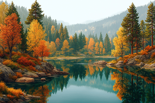 JPG 나무 편집이미지 호수 컬러 자연 하늘 산 풍경 물 반사 평화 고요 조용 뷰티풀 이미지편집 AI포토 AI콘텐츠 자연요소 식물 컨셉 생태계 파일형식