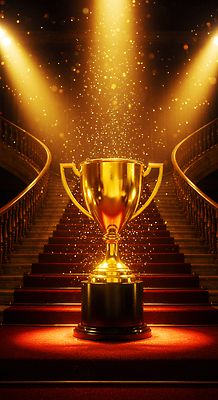 JPG 편집이미지 디자인 성공 조명 이벤트 반짝임 계단 공간 금색 축하 우승 우아함 트로피 뷰티풀 시상식 이미지편집 AI컴퓨터그래픽 AI콘텐츠 컬러 컨셉 모션 최고 상_우승 파일형식