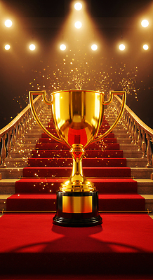 JPG 편집이미지 성공 조명 이벤트 장식 반짝임 계단 축하 황금 결과 트로피 대회 상금 이미지편집 AI컴퓨터그래픽 AI콘텐츠 컨셉 모션 상_우승 파일형식