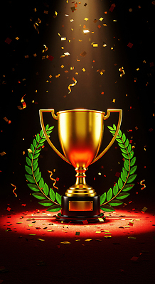 JPG 편집이미지 성공 이벤트 장식 빛 파티 축제 경쟁 기쁨 금색 축하 우승 트로피 월계수 이미지편집 AI컴퓨터그래픽 AI콘텐츠 감정 컬러 컨셉 최고 상_우승 파일형식