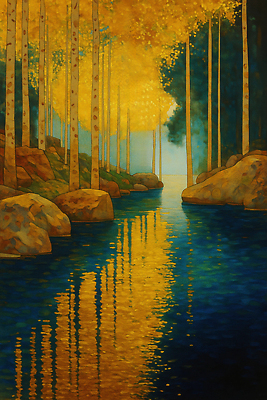 JPG 나무 물결 컬러 일러스트 자연 휴식 나뭇잎 풍경 물 반사 평화 산책 저수지 숲 힐링 조용 뷰티풀 국내일러스트 AI일러스트 AI콘텐츠 자연요소 식물 컨셉 잎 생태계 파일형식