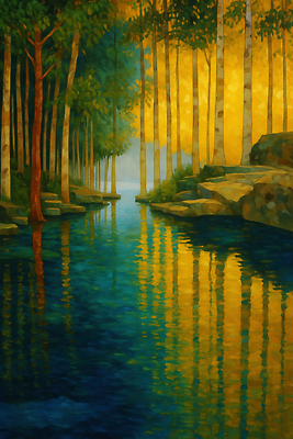 JPG 나무 컬러 여행 일러스트 자연 생명 풍경 물 강 반사 평화 맑음 탐험 숲 명상 조용 뷰티풀 풍경화 국내일러스트 AI일러스트 AI콘텐츠 자연요소 식물 컨셉 날씨 그림 생태계 파일형식