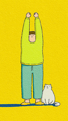 JPG 캐릭터 행복 여유 일러스트 모션 집안 실내 미소 사람 일상 반려동물 소파 운동 노란색 귀여움 고양이 스트레칭 자유 우아함 잠자리 편안함 기지개 국내일러스트 AI일러스트 AI콘텐츠 동물 감정 컬러 곤충 컨셉 의자 포유류 표정 건강 내부 라이프 감각 파일형식