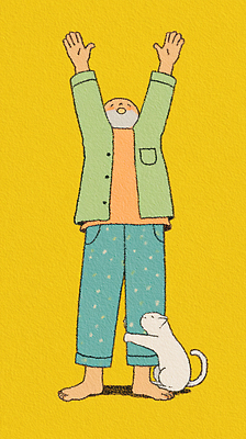 JPG 노년 행복 감정 백그라운드 일러스트 발 아침 따뜻함 표정 사랑 일상 노란색 고양이 스트레칭 기쁨 그림 기지개 순간 상호작용 국내일러스트 AI일러스트 AI콘텐츠 주간 컬러 포유류 모션 성인 라이프 신체부위 반려동물 운동 파일형식