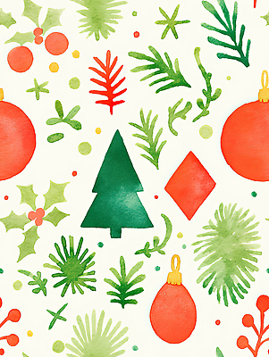 JPG 나무 식물 디자인 감정 컬러 백그라운드 잎 크리스마스 패턴 일러스트 공 새해 선물 씨앗 장식 빨간색 초록색 크리스마스트리 축제 원형 노르딕 국내일러스트 AI일러스트 AI콘텐츠 도형 기념일 무늬 파일형식