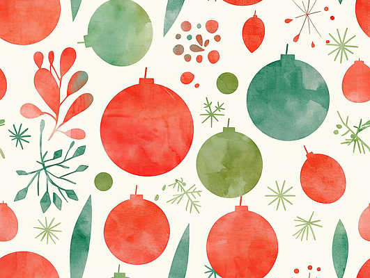 JPG 모양 디자인 감정 예술 컬러 백그라운드 크리스마스 겨울 패턴 일러스트 수채화 장식 빨간색 초록색 축제 크기 화사함 드로잉 노르딕 오너먼트 국내일러스트 AI일러스트 AI콘텐츠 계절 기념일 컨셉 크리스마스장식 무늬 미술 파일형식