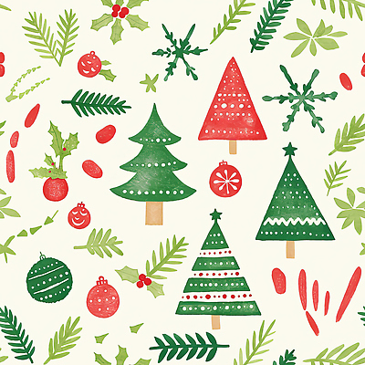 JPG 나무 디자인 계절 열매 예술 컬러 잎 크리스마스 겨울 패턴 일러스트 공 장식 빨간색 초록색 축제 노르딕 국내일러스트 AI일러스트 AI콘텐츠 식물 기념일 무늬 파일형식