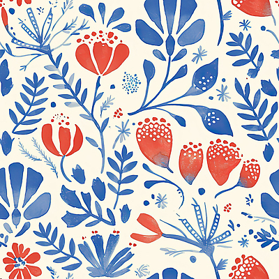 JPG 식물 디자인 꽃 예술 컬러 백그라운드 잎 패턴 일러스트 자연 생명 추상 장식 빨간색 파란색 모던 노르딕 뷰티풀 국내일러스트 AI일러스트 AI콘텐츠 무늬 생태계 파일형식