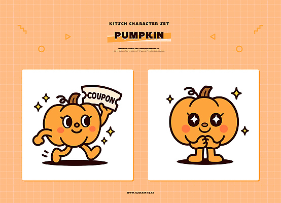 캐릭터 디자인 행복 일러스트 호박 표정 사랑 사람 손짓 달리기 귀여움 활발 즐거움 그림 쿠폰 색감 호박캐릭터 키치 일러캐릭터 AI파일 감정 컨셉 채소 모션 파일형식 벡터