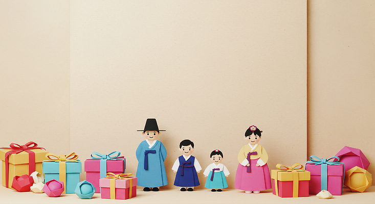 JPG 편집이미지 전통 여자 명절 남자 행복 문화 어린이 컬러 백그라운드 가족 한국 선물 세트 추석 페이퍼아트 한복 정성 이미지편집 AI컴퓨터그래픽 AI콘텐츠 한국전통 기념일 감정 아시아 관계 사람 전통의상 파일형식