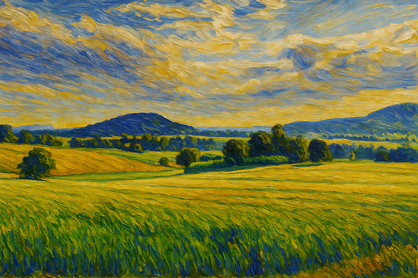 JPG 나무 예술 일러스트 자연 하늘 산 풍경 초원 여름 파란색 태양 평화 금색 시골 땅 언덕 그림 뷰티풀 국내일러스트 AI일러스트 AI콘텐츠 자연요소 식물 계절 컬러 컨셉 생태계 파일형식