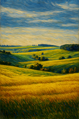 JPG 식물 계절 농업 일러스트 자연 하늘 날씨 풍경 초원 파란색 빛 햇빛 농장 평화 금색 시골 언덕 뷰티풀 국내일러스트 AI일러스트 AI콘텐츠 산업 컬러 컨셉 태양 생태계 파일형식