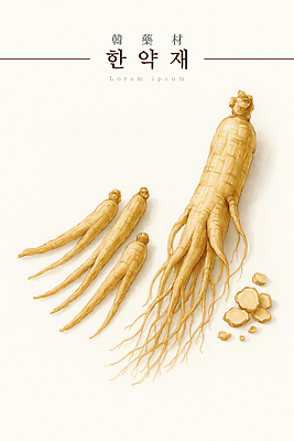 PSD 식물 전통 일러스트 자연 한국 건강 농사 한의학 약재 한약재 인삼 약초 한약 뿌리 조제 미백 활용 국내일러스트 아시아 컨셉 농업 의학 약 풀_식물 삼 생태계 만들기 파일형식