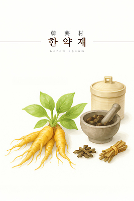 PSD 전통 일러스트 자연 건강 치료 약재 한약재 인삼 약초 한약 생강 조제 오미자 철학 국내일러스트 교육 채소 의학 약 풀_식물 삼 생태계 만들기 파일형식