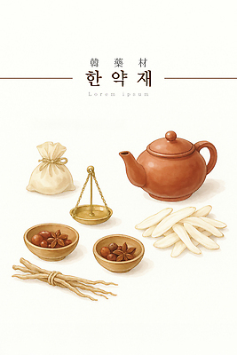 PSD 식물 전통 컬러 일러스트 재료 자연 주전자 약재 한약재 도구 분위기 인삼 약초 향신료 준비 조화 당귀 빈백 국내일러스트 생활용품 컨셉 주방용품 약 풀_식물 삼 생태계 향미료 파일형식
