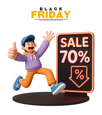 PSD 편집이미지 캐릭터 디자인 이벤트 쇼핑 세일 고객 알림 즐거움 색감 블랙프라이데이 프로모션 편집3D 감정 데이이벤트 3D 파일형식