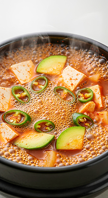 JPG 편집이미지 전통 한식 재료 고추 식탁 요리 식사 된장찌개 매움 레시피 국물 아보카도 끓이기 맛있는 편집실사 AI포토 AI콘텐츠 음식 채소 과일 모션 탁자 맛 찌개 CG 파일형식