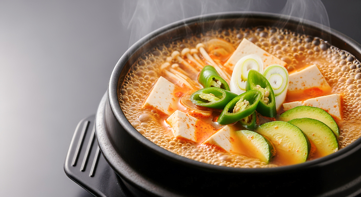 JPG 편집이미지 한식 채소 재료 반찬 김치 요리 식사 뜨거움 연기 냄비 찌개 된장찌개 매움 두부 맛있는 편집실사 AI포토 AI콘텐츠 음식 맛 솥 CG 파일형식