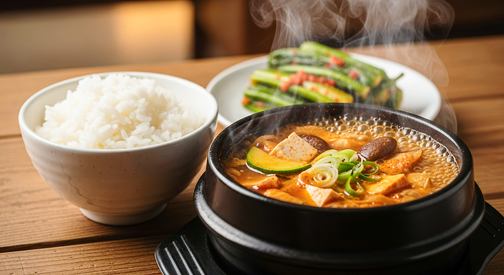 JPG 편집이미지 한식 음식 재료 한국 따뜻함 건강 식사 저녁 된장찌개 국물 쌀밥 편집실사 AI포토 AI콘텐츠 아시아 밥 야간 찌개 CG 파일형식