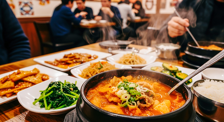 JPG 편집이미지 한식 음식 반찬 요리 레스토랑 식사 맛 저녁 수증기 찌개 즐거움 김치찌개 소통 온기 의료성형뷰티 다이나믹 편집실사 AI인물포토 AI콘텐츠 감정 컨셉 식당 야간 CG 파일형식 AI포토