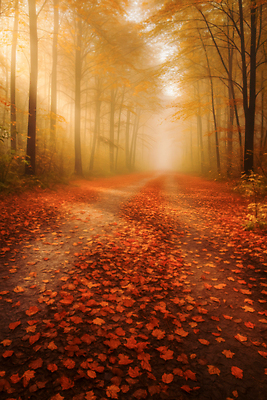 JPG 편집이미지 길 단풍 낙엽 자연 아침 나뭇잎 풍경 고요 산책 안개 가을 소나무 숲 조화 편집실사 AI포토 AI콘텐츠 주간 나무 계절 잎 날씨 휴식 CG 생태계 파일형식