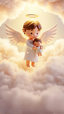 JPG 편집이미지 상징 하늘 천사 3D캐릭터 따뜻함 사랑 빛 평화 아기 보호 포근함 순수 감싸기 환상 편집3D AI컴퓨터그래픽 AI콘텐츠 캐릭터 감정 컨셉 모션 사람 3D 감각 파일형식