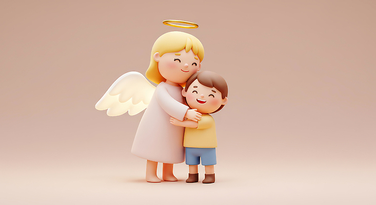 JPG 편집이미지 캐릭터 행복 감정 어린이 상징 백그라운드 포옹 천사 3D캐릭터 따뜻함 사랑 보호 온기 인간관계 편집3D AI컴퓨터그래픽 AI콘텐츠 컨셉 관계 안기 사람 3D 파일형식
