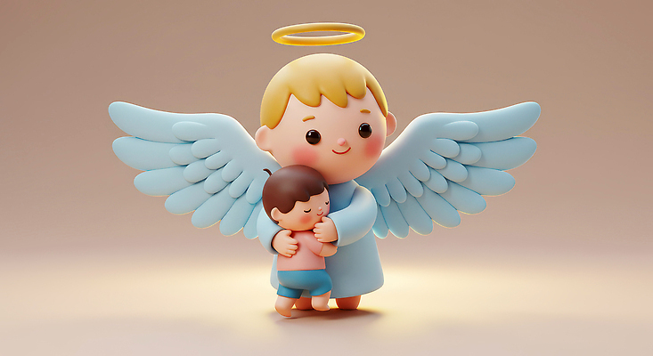 JPG 편집이미지 감정 어린이 음악 날개 포옹 천사 3D캐릭터 따뜻함 사랑 안전 친구 보호 부드러움 감동 순간 편집3D AI컴퓨터그래픽 AI콘텐츠 캐릭터 컨셉 관계 안기 문화예술 사람 3D 감각 파일형식