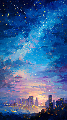 JPG 별 일러스트 자연 밤하늘 하늘 조명 미술 풍경 여러명 고요 일몰 도시 그림 은하수 색감 창의력 수평선 국내일러스트 AI일러스트 AI콘텐츠 자연요소 다수 문화예술 사람 노을 야간 생태계 파일형식