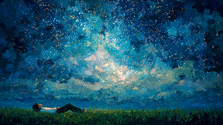 JPG 시선 별 일러스트 상상 자연 하늘 초원 라이프 여름 빛 평화 우주 감상 꿈 조용 뷰티풀 순간 국내일러스트 AI일러스트 AI콘텐츠 자연요소 계절 컨셉 생활 생태계 파일형식