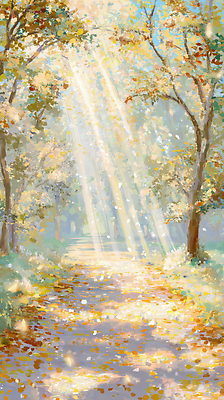 JPG 나무 길 낙엽 일러스트 자연 나뭇잎 따뜻함 풍경 빛 햇빛 평화 소리 새벽 산책 가을 숲 편안함 조용 국내일러스트 AI일러스트 AI콘텐츠 자연요소 식물 계절 컨셉 잎 휴식 태양 감각 생태계 파일형식
