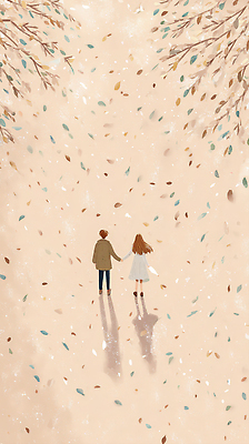 JPG 커플 길 잎 일러스트 자연 휴식 함께함 따뜻함 그림자 사랑 풍경 손잡기 고요 산책 낭만 가을 분위기 추억 소중 감성 환상 국내일러스트 AI일러스트 AI콘텐츠 식물 계절 감정 컨셉 관계 모션 생태계 파일형식