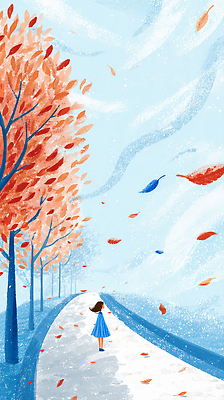 JPG 나무 길 예술 컬러 일러스트 자연 바람 나뭇잎 풍경 소녀 파란색 걷기 주황색 고요 산책 가을 뷰티풀 풍경화 국내일러스트 AI일러스트 AI콘텐츠 자연요소 식물 계절 여자 어린이 잎 모션 날씨 휴식 그림 생태계 파일형식