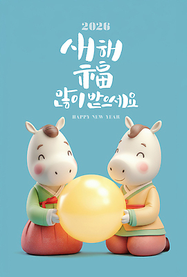 PSD 편집이미지 캐릭터 전통 행복 새해 기념 복주머니 한국 노란색 귀여움 축하 말_게임 복 한복 구슬 연하장 말캐릭터 소원 새해복많이받으세요 2026년 이미지편집 병오년 한국전통 감정 아시아 컬러 동물캐릭터 컨셉 카드_감사 전통소품 한자 말_동물 전통의상 연도 파일형식