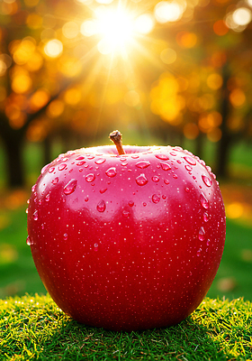 JPG 나무 편집이미지 백그라운드 과일 자연 풍경 잔디 햇빛 농장 디지털 물방울 신선 사과 과수원 편집실사 AI컴퓨터그래픽 AI콘텐츠 식물 농업 태양 CG 생태계 파일형식