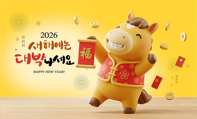 PSD 편집이미지 기념일 문화 컬러 백그라운드 새해 장식 설날 기쁨 축하 말_게임 원형 행운 메시지 오브젝트 말캐릭터 새해복많이받으세요 2026년 이미지편집 병오년 도형 명절 감정 동물캐릭터 컨셉 이벤트 말_동물 연도 파일형식