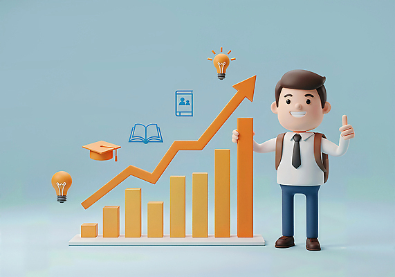 JPG 편집이미지 캐릭터 교육 비즈니스 학사모 전구 통계 성공 그래프 책 자료 성장 마케팅 창의성 편집3D AI컴퓨터그래픽 AI콘텐츠 모자_잡화 컨셉 졸업 3D 파일형식