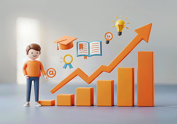 JPG 편집이미지 캐릭터 교육 통계 성공 그래프 아이디어 학습 성장 발전 목표 상승 혁명 편집3D AI컴퓨터그래픽 AI콘텐츠 컨셉 3D 파일형식