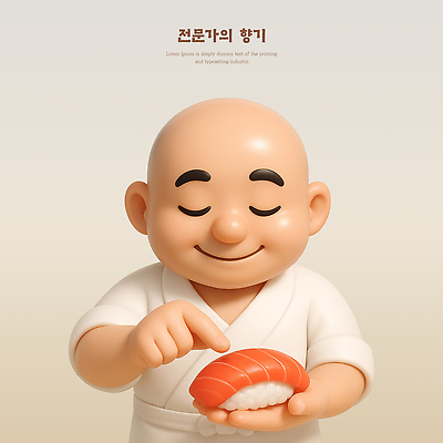 PSD 편집이미지 3D캐릭터 요리 초밥 집중 요리중 흰옷 장인 조리과정 일본음식 편집3D 캐릭터 옷 음식 컨셉 모션 3D 과정 파일형식