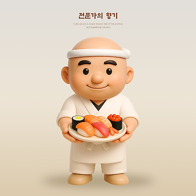PSD 편집이미지 캐릭터 접시 음식 3D캐릭터 어류 요리 미소 요리사 초밥 신선 장인 일본음식 편집3D 직업 식기 표정 3D 수중동물 파일형식