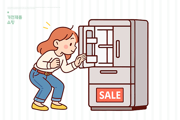 여자 행복 음료 음식 채소 일러스트 가정 육류 취미 생활 쇼핑 세일 주방 기쁨 가전제품 소비 구매 상품 냉장고 인기 국내일러스트 AI파일 감정 식재료 사람 파일형식 벡터