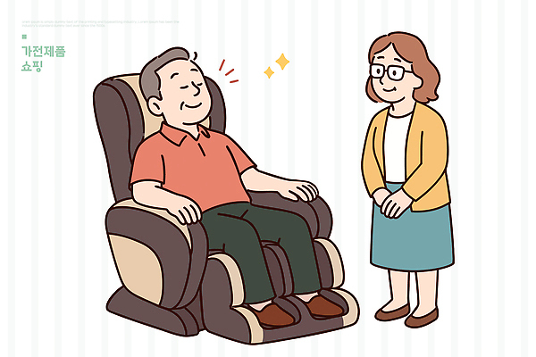 커플 노년 겨울 의자 일러스트 휴식 기술 건강 설명 쇼핑 기계 가전제품 상품 편안함 고객 즐거움 서비스 상담 안마의자 국내일러스트 AI파일 계절 감정 가구 컨셉 관계 모션 성인 감각 파일형식 벡터